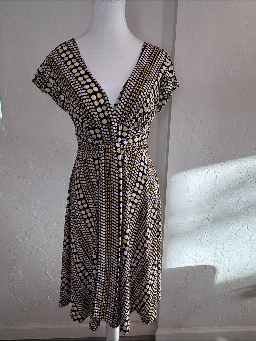 Vintage Ruby Rox Y2K Geometric Polka Dot Midi Dress Tie-Waist Large